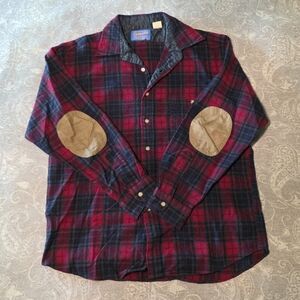Pendleton Plaid Men's Shirt with Elbow Patches (Size L)